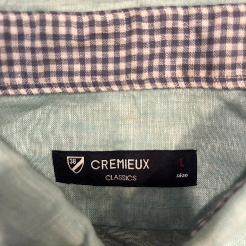 New Cremieux Men's Solid Short-Sleeve Linen Woven Shirt Large Aqua